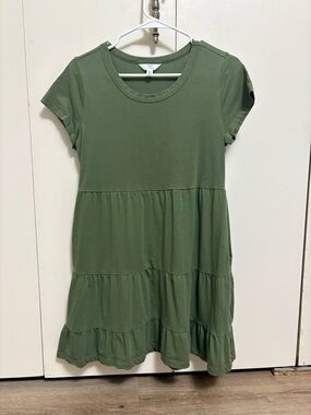 Time and Tru Olive Green Tiered Mini Dress With Pockets Women XS